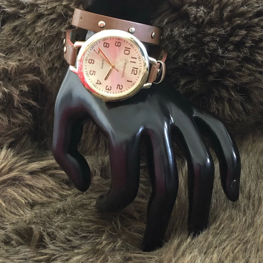 Ladies Aeropostale brown faux leather wrap watch